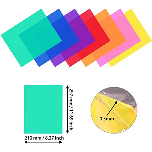 DECARETA 14pcs Filtros de Colores Transparentes Gelatinas Fotográficas superpuestas A4 Filtro de Gel de Corrección Película de Color de Transparencia Filtro de Luz de Gel Plástico 29.7 * 21 cm