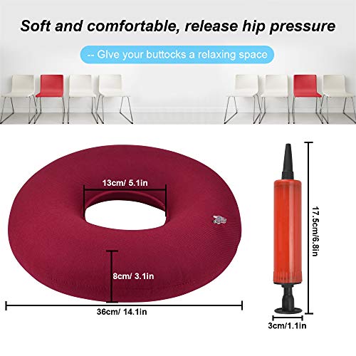 DECARETA Cojín inflable para donas de 2 piezas para sentarse Cojín para hemorroides con 2 bombas para inflar donas antiescaras para la oficina de viajes en automóvil (azul y rojo)