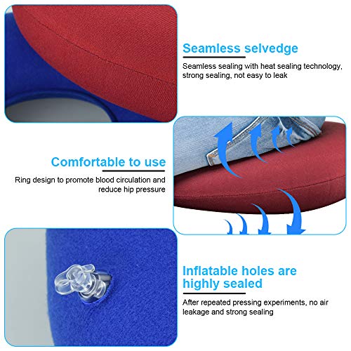 DECARETA Cojín inflable para donas de 2 piezas para sentarse Cojín para hemorroides con 2 bombas para inflar donas antiescaras para la oficina de viajes en automóvil (azul y rojo)