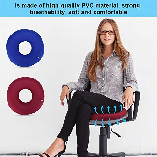 DECARETA Cojín inflable para donas de 2 piezas para sentarse Cojín para hemorroides con 2 bombas para inflar donas antiescaras para la oficina de viajes en automóvil (azul y rojo)