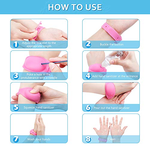 Deciniee Pulsera Desinfectante de Manos, Pulsera para Niños Adultos,Dispensador de Jabón de Manos,Reloj de Silicona Portátil,Pulsera Dispensadora de Líquido de 13 Ml para Viajes Al Aire Libre Rosado