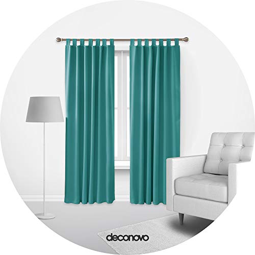 Deconovo Cortina Opaca para Ventana Dormitorio Juvenil para Habitacion Matrimonio Estilo Moderno Elegante con Trabillas 2 Paneles 140 x 245 cm Turquesa