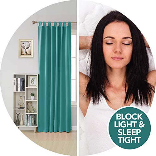 Deconovo Cortina Opaca para Ventana Dormitorio Juvenil para Habitacion Matrimonio Estilo Moderno Elegante con Trabillas 2 Paneles 140 x 245 cm Turquesa