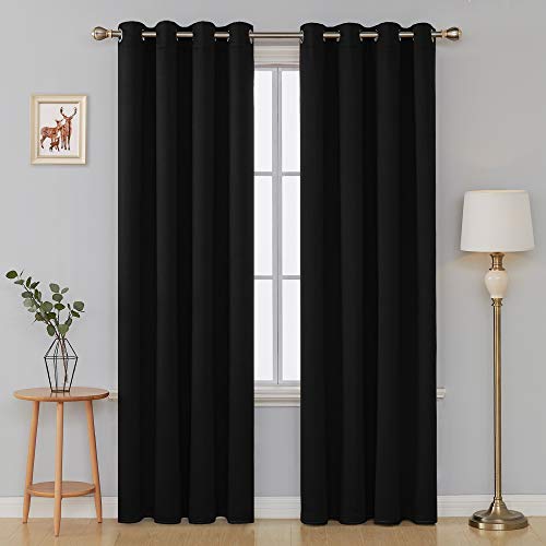 Deconovo Cortinas Termicas Aislantes Dormitorio Decoración Ventanas para Habitacion Moderna con Ojales de Metal 2 Piezas 140 x 280 cm Negro