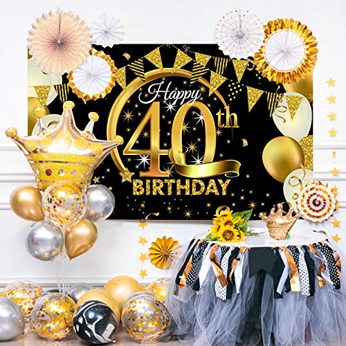Decoración de Fiesta de 40 Cumpleaños Extra Grande Cartel Póster de Tela de 40 Años Fondo de Foto Props Pancarta de Fondo para 40 Cumpleaños Celebración Negro y Dorado 180cm*110cm (40 Años)