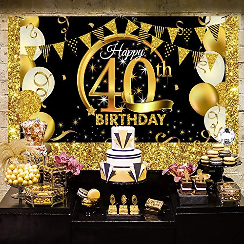 Decoración de Fiesta de 40 Cumpleaños Extra Grande Cartel Póster de Tela de 40 Años Fondo de Foto Props Pancarta de Fondo para 40 Cumpleaños Celebración Negro y Dorado 180cm*110cm (40 Años)