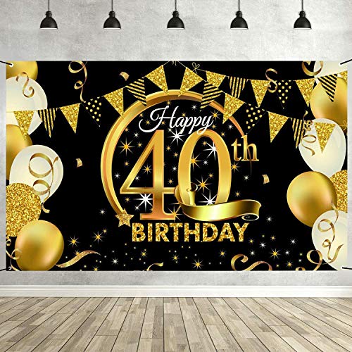 Decoración de Fiesta de 40 Cumpleaños Extra Grande Cartel Póster de Tela de 40 Años Fondo de Foto Props Pancarta de Fondo para 40 Cumpleaños Celebración Negro y Dorado 180cm*110cm (40 Años)