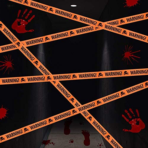 DecoracióN de Halloween, Bst4U 26PCS Cuchillo de Sangre Mano Ensangrentada Pancarta de Pie Sangriento, CalcomaníA de Ventana de Ensangrentada, Mantel Palma Ensangrentado Y Cinta de Crimen de Halloween