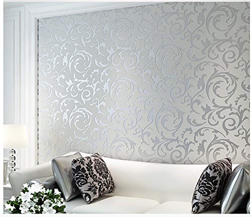 Decoración de papel pintado pared minimalista moderna del gris de plata de ganchillo flor no tejida   Para Office familiar Sala de estar del hotel