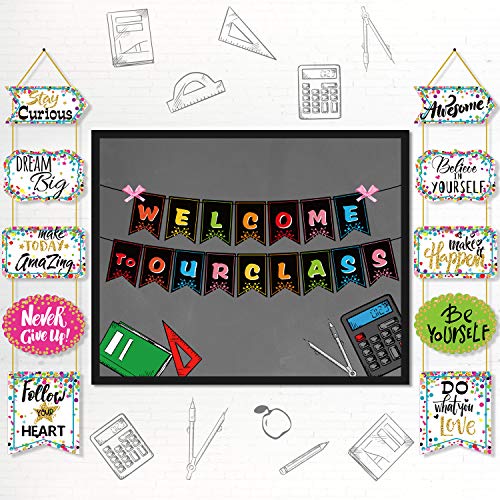 Decoración del aula Banner Motivación Positivo Porche Signos Confeti Refranes Positivos Acentos Para el Aula Decoraciones de Tablones de Anuncios, Oficina, Hogar, Decoración de Guardería