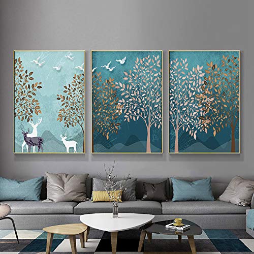Decoración nórdica moderna para el hogar Impresión de póster Pintura sobre lienzo Paisaje del bosque Sala de estar Decoración para el hogar 64x80cm
