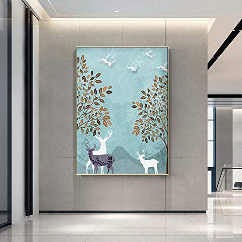 Decoración nórdica moderna para el hogar Impresión de póster Pintura sobre lienzo Paisaje del bosque Sala de estar Decoración para el hogar 64x80cm