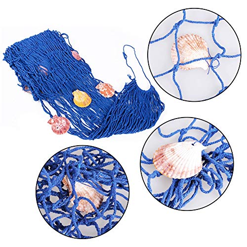 Decorativa Red de Pesca Náutica con Conchas, BESTZY Mediterránea del Estilo Decorativa Red de Pesca Náutica Pirate Colgante para Fiestas de cCumpleaños de Navidad (Azul, 200x150cm)
