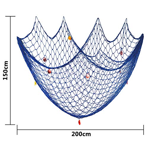 Decorativa Red de Pesca Náutica con Conchas, BESTZY Mediterránea del Estilo Decorativa Red de Pesca Náutica Pirate Colgante para Fiestas de cCumpleaños de Navidad (Azul, 200x150cm)