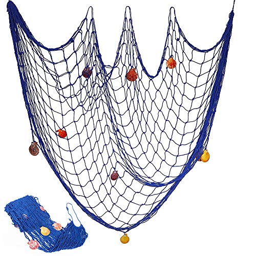 Decorativa Red de Pesca Náutica con Conchas, BESTZY Mediterránea del Estilo Decorativa Red de Pesca Náutica Pirate Colgante para Fiestas de cCumpleaños de Navidad (Azul, 200x150cm)