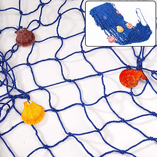 Decorativa Red de Pesca Náutica con Conchas, BESTZY Mediterránea del Estilo Decorativa Red de Pesca Náutica Pirate Colgante para Fiestas de cCumpleaños de Navidad (Azul, 200x150cm)