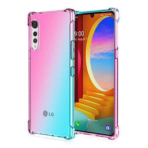 Dedux Funda para LG Velvet 5G, [Refuerzo de Cuatro Esquinas] Carcasa Gradiente Transparente TPU Suave Funda Case (Rosa/Verde)