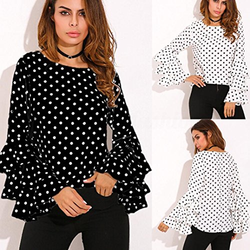 DEELIN Las Camisas de la Trompeta de Las Mujeres de la Manera Sueltan Las Camisas Ocasionales de la Camisa de Punto de Las señoras rematan (XXL, Negro)