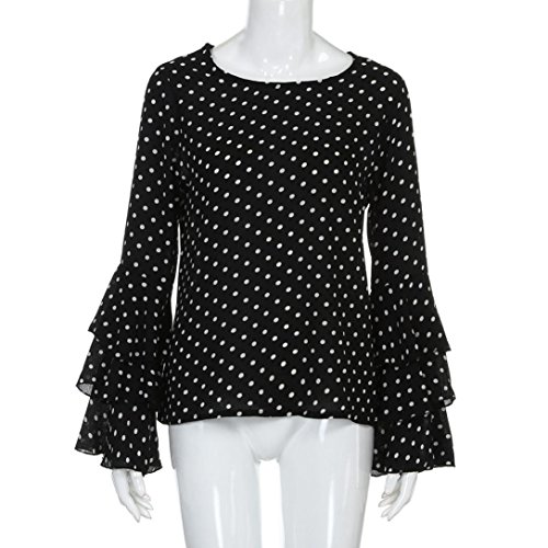 DEELIN Las Camisas de la Trompeta de Las Mujeres de la Manera Sueltan Las Camisas Ocasionales de la Camisa de Punto de Las señoras rematan (XXL, Negro)