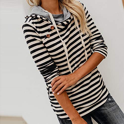 DEELIN Sudaderas De Manga Larga De La Mujer, OtoñO Y El Invierno Popular BotóN Rayas Casual De Manga Larga Sudadera con Capucha
