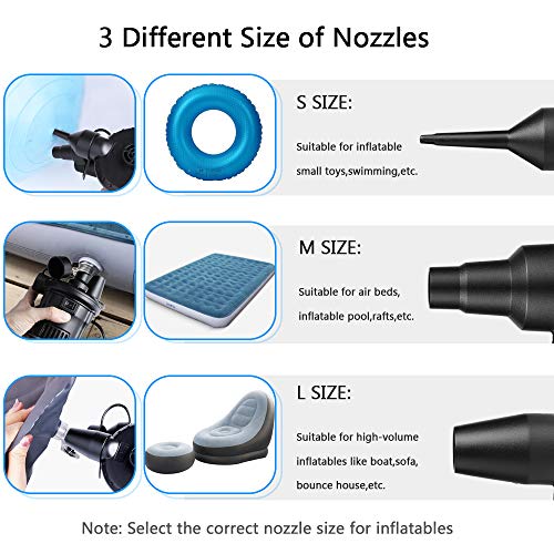 Deeplee Bomba de Aire Eléctrica, Inflador Eléctrico 130W de Alta Potencia para Colchón Hinchable, Colchoneta Inflable, Piscina, Juguete Inflado, 3 Boquillas Incluidas