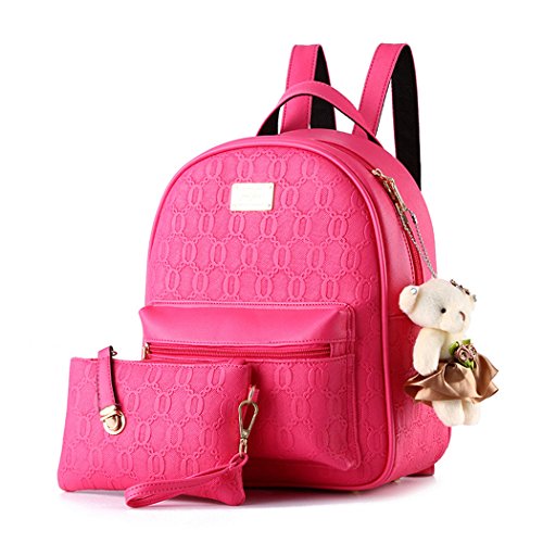 DEERWORD Para mujer Bolsos mochila Bolsos bandolera Carteras de mano Mochila escolar Bolsa para portátil Cuero Rosa Roja