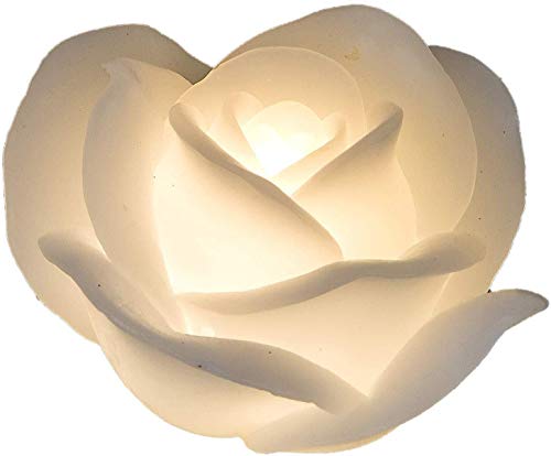 dekojohnson – Vela LED de cera auténtica – Rosa blanca 11 cm – Vela de flores con llama móvil blanco cálido función de temporizador – idea de decoración