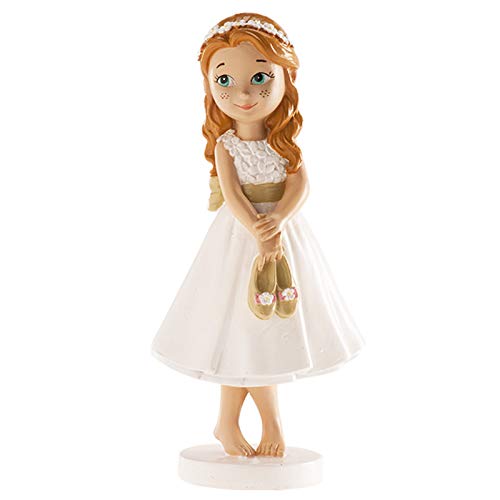 dekora Figura Decorativa Niña para Tarta de Primera Comunion-13 cm, Blanco, 13 cm