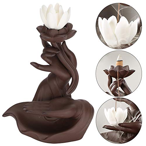 Delaman Quemador de Incienso, Bergamota Lotus Heart Quemador de Incienso Reflujo Innovador Uso en el hogar Decoración de cerámica Herramientas de artesanía Manual