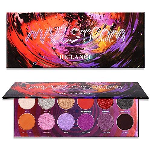 DE'LANCI Paleta de sombras de ojos, 12 colores naturales Desnudo altamente pigmentado cremoso profesional Desnudo en polvo maquillaje kit Paleta de sombras de ojos impermeable fórmula de alta gama