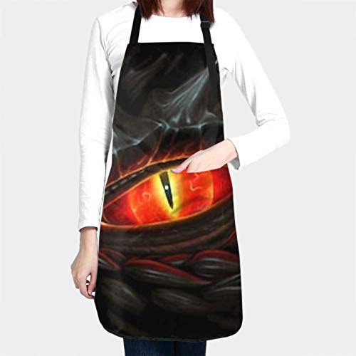 Delantal unisex, impermeable, duradero, ajustable, brillante, ojos rojos, dragón negro, delantales de cocina digital, delantal negro con bolsillos para lavar platos, barbacoa, restaurante, jardín
