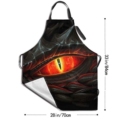 Delantal unisex, impermeable, duradero, ajustable, brillante, ojos rojos, dragón negro, delantales de cocina digital, delantal negro con bolsillos para lavar platos, barbacoa, restaurante, jardín