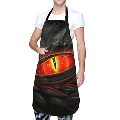 Delantal unisex, impermeable, duradero, ajustable, brillante, ojos rojos, dragón negro, delantales de cocina digital, delantal negro con bolsillos para lavar platos, barbacoa, restaurante, jardín