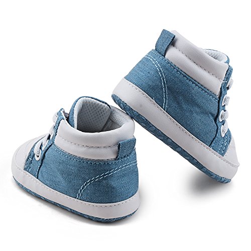 DELEBAO Botas de Bebé Zapatitos de Recien Nacido Primeros Pasos Zapatos para Caminar Zapatillas Bebe con Suela Blanda Botines para Bebes Niña Niño (Azul Claro,6-12 Meses)