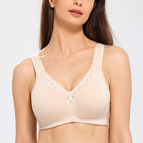 DELIMIRA - Sujetador de Copa Completa Algodón Sin Aros para Mujer Beige 115C