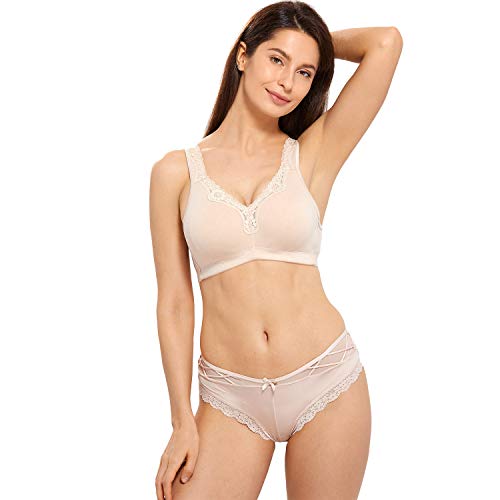 DELIMIRA - Sujetador de Copa Completa Algodón Sin Aros para Mujer Beige 115C