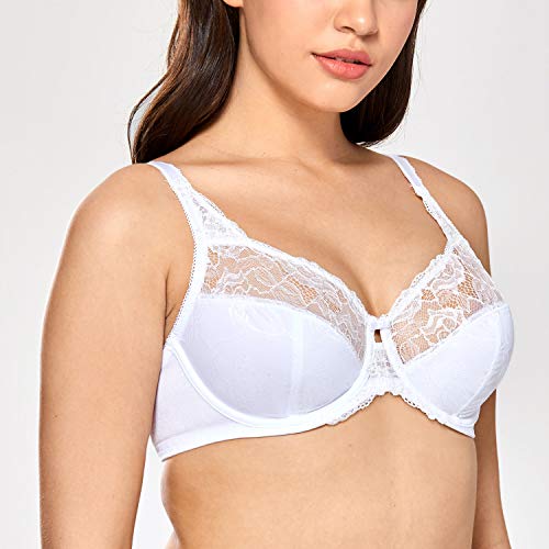 DELIMIRA - Sujetador de Copa Completa con Aros Encaje para Mujer Blanco 110C