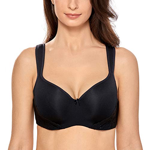 DELIMIRA - Sujetador Preformado Copa Foam con Aros y Relleno para Mujer Negro 100D