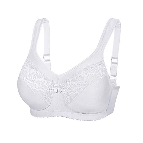 DELIMIRA - Sujetador Reductor sin Aros Encaje para Tallas Grandes para Mujer Blanco 95C