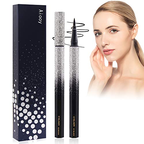 Delineador Líquido, Delineador de Ojos a Prueba de Agua, Delineador Líquido Negro, Delineador Líquido de Larga Duración, Maquillaje Natural para los Ojos, 2 piezas (negro y marrón)