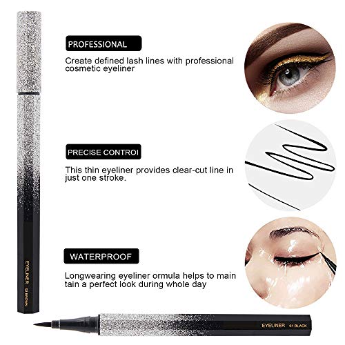 Delineador Líquido, Delineador de Ojos a Prueba de Agua, Delineador Líquido Negro, Delineador Líquido de Larga Duración, Maquillaje Natural para los Ojos, 2 piezas (negro y marrón)