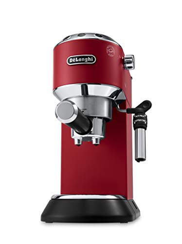 De'longhi Dedica - Cafetera de Bomba de Acero Inoxidable para Café Molido o Monodosis, Cafetera para Espresso y Cappuccino, Depósito de 1.3 Litros, Sistema Anti-goteo, EC685.R, Rojo