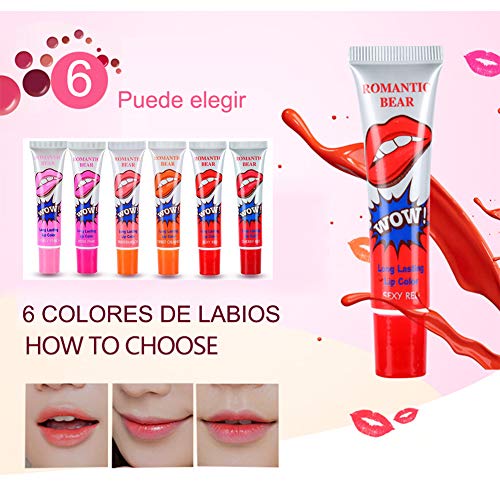 Demarkt 6 colores de maquillaje a prueba de agua y dura más tiempo Efecto Brillo Labial Líquido de belleza de labios de color del tatuaje mágico mascarilla exfoliante Tinte Brillo de labios