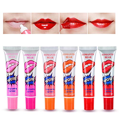 Demarkt 6 colores de maquillaje a prueba de agua y dura más tiempo Efecto Brillo Labial Líquido de belleza de labios de color del tatuaje mágico mascarilla exfoliante Tinte Brillo de labios