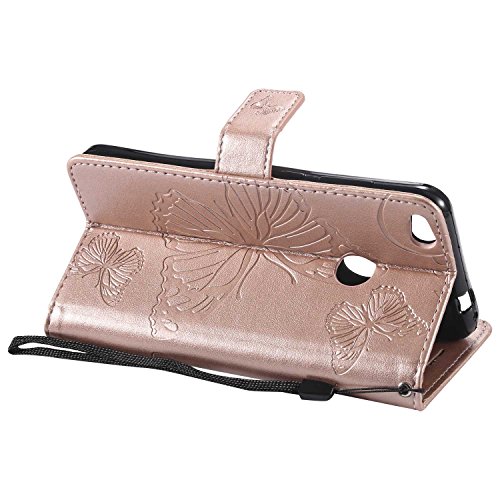 DENDICO Funda Huawei P8 Lite 2017/ Nova Lite, Protección Cuero Carcasa Libro de Piel Fundas para Huawei P8 Lite 2017 / Nova Lite - Oro Rosa