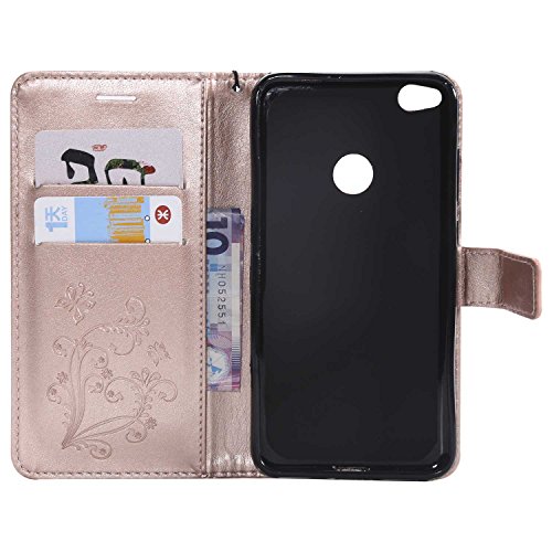 DENDICO Funda Huawei P8 Lite 2017/ Nova Lite, Protección Cuero Carcasa Libro de Piel Fundas para Huawei P8 Lite 2017 / Nova Lite - Oro Rosa