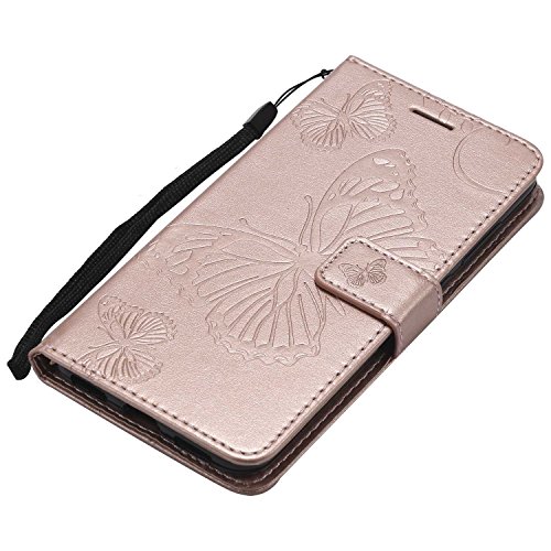 DENDICO Funda Huawei P8 Lite 2017/ Nova Lite, Protección Cuero Carcasa Libro de Piel Fundas para Huawei P8 Lite 2017 / Nova Lite - Oro Rosa