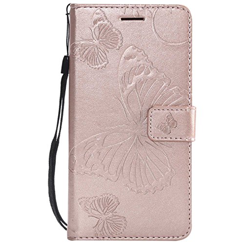 DENDICO Funda Huawei P8 Lite 2017/ Nova Lite, Protección Cuero Carcasa Libro de Piel Fundas para Huawei P8 Lite 2017 / Nova Lite - Oro Rosa