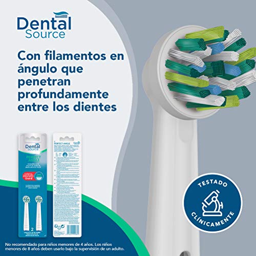 Dental Source PERFECT ANGLE, Cabezales de recambio para Oral-B cepillo de dientes eléctrico - Fabricado en USA - Compatible con brackets o implantes dentales - Pack de 4
