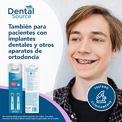 Dental Source SENSITIVE, Cabezales de recambio para Oral-B cepillo de dientes eléctrico - Para dientes y encías más sensibles - Compatible con brackets o implantes dentales - Pack de 4